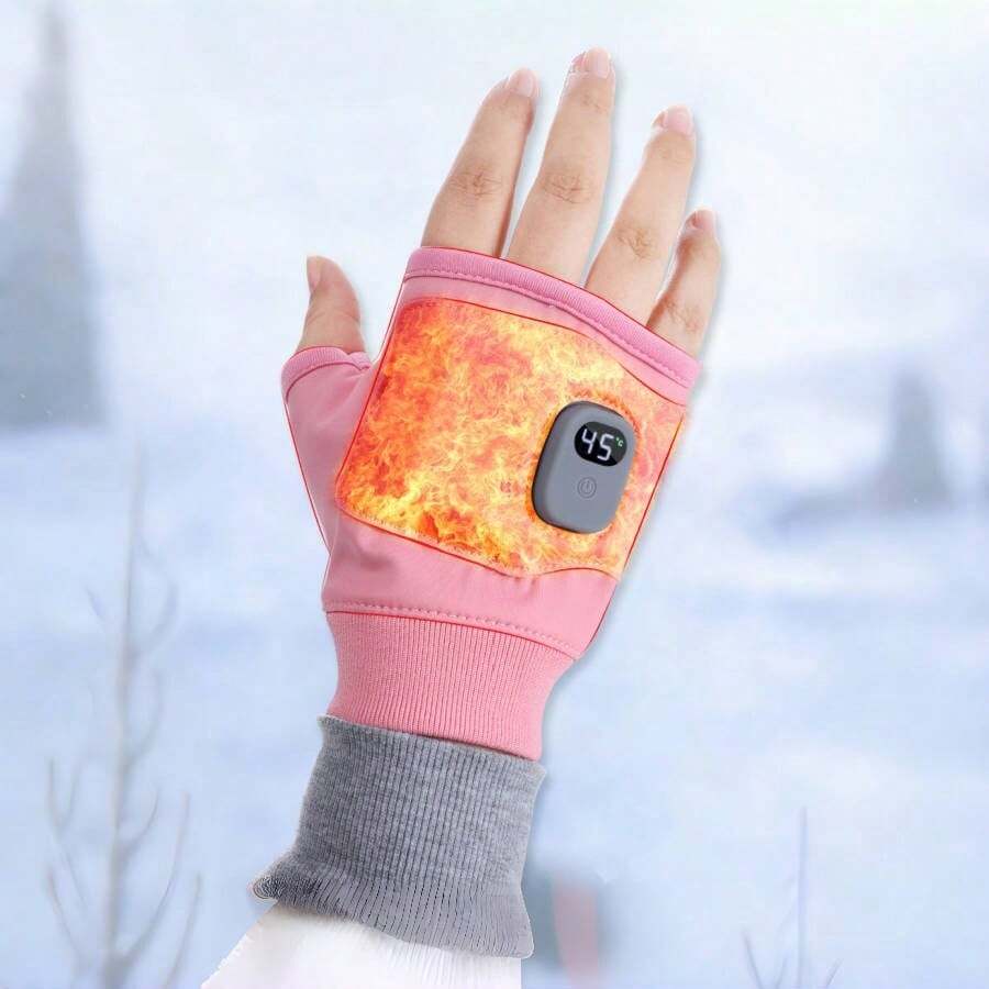 1 Pair Unisex Rechargeable Heated Gloves - Fingerless Design, 1800mAh Battery, 3-Layer Fabric, Fast Heating & Warm, 3 Temperature Levels (113°F, 122°F, 131°F), Flexible Touchscreen Gloves, Suitable For Outdoor Travel, Camping, Office Work And Leisure Activities