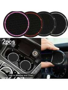 2pcs Multicolor Sparkling Car Cup Holders, Universal Vehicle Cup Holder Inserts, 2.75 Inch Rhinestone Anti-Slip Silicone Car Accessories, Fit Most Car Models - Multicolor - View 1