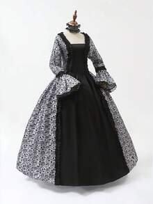 Victorian Palace Dress, European & American Medieval Palace Retro Dress, Lace Drawstring Arabian Long Dress For Birthday Party, Halloween Stage Performance Cosplay