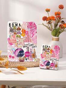 旅行图案 iPad 保护套，兼容 iPad 9.7/10.2/10.5/10.9/12.9/Pro 11（第十代），兼容三星 Galaxy Tab S6 Lite 10.4 英寸，兼容 Kindle Paperwhite 第十二代（2024 年款），Kindle（第十一代）（2022 年发布），柔软防震保护，智能支架/自动唤醒/睡眠功能