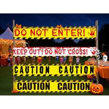 Halloween Absperrband Dekorationen - 1 Rolle gelb "NICHT BETRETEN" mit roten Bluthandabdrücken, gruselige Zubehörteile für Spukhaus, Friedhof, Party Dekoration - Verschiedenfarbig - Übersicht 5