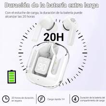 Audifonos Inálambricos In-ear Con Microfono,bt Y Digital Led - Blanco - Ver 2