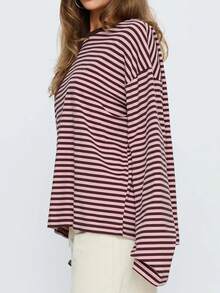 Womens Oversized Striped Sweatshirt Crewneck Long Sleeve Pullover Top Casual Y2K Fall Clothes 2025 Workout Shirt - 粉色 - 查看 4