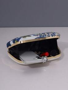 1件新款花卉图案女士手提包，2025新款复古蓝色亮片刺绣花朵链条晚宴包，适合派对女孩、新娘、新婚夫妇和办公室女士，派对、婚礼，迷你盒包（图案随机），适合工作、出差、郊游、通勤 - 藍色 - 查看 4