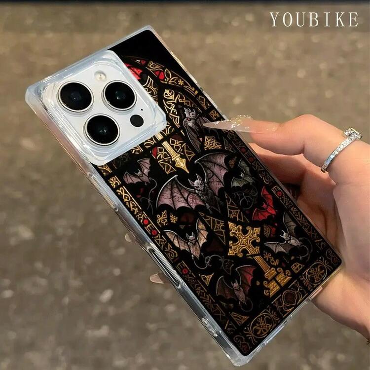 Funda protectora con diseño de murciélago, compatible con los modelos 16 Pro, 16, 15 Pro, 14, 14 Plus, 13, 13 Pro, 12 Pro y 12 Pro Plus. Transparente, con cobertura total, resistente a golpes y con un diseño elegante y moderno. - transparente - Añade 4