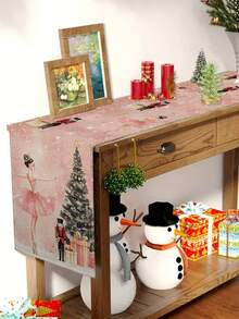 1pc/10pcs Christmas Ballet Girl Table Runner, Christmas Home Decor, Seasonal Winter Home Decoration, Modern Style, Linen-Like Material, 33*91CM/33*183CM/33*274CM, 3 Size Options, Christmas Home Decor Indoor Outdoor Party Supplies, Christmas Theme Decoration, Room Decor. Suitable For Home Kitchen Decor And Christmas Party Decoration