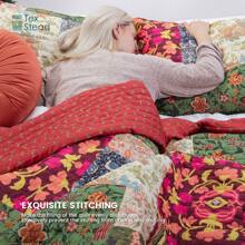 2/3pcs Quilt Set (1*Bedspread + 1/2*Pillowcase Without Filler) Floral Bedspread Coverlet Plaid Patchwork Quilt Bedding Lightweight Bedspread Reversible Home Quilts Floral Bed Cover Set - Red - View 6