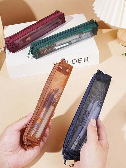 1 件迷你网眼铅笔盒收纳袋，适用于考试，便携式铅笔盒，多功能方形文具袋