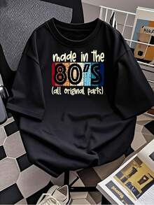 Camiseta gráfica para mujer hecha en los años 80 con todas las piezas originales, camiseta de algodón de estilo vintage, top de moda retro para uso informal, ajuste relajado y diseño cómodo. - Negro - Ver 2