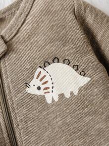 2件套男婴恐龙印花圆领连体衣，棕色和灰色