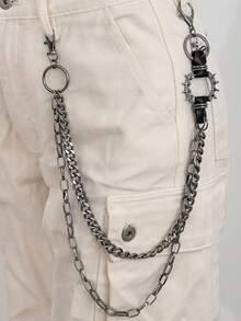 1 قطعة سلسلة جينز معدنية مطرزة بنقشات هندسية بطراز الشارع البانك، حزام خصر معدني عتيق حاد، مناسب لجميع المناسبات والأعياد والأكسسوارات الشارعية وإكسسوارات الجينز