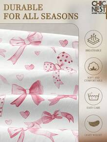 1件白色粉色蝴蝶结图案床笠，床垫保护套，情人节爱心床垫罩，柔软透气，适用于单人床、双人床、大号床、特大号床，深口袋设计，家纺产品，适合宿舍床铺 - 淺粉色 - 查看 5