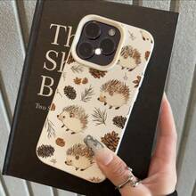 1pc TPU Material Cute Hedgehog & Pine Cone Branch Pattern Phone Case Compatible With Iphone/ Phones - White - View 2