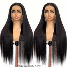 200% 密度直发蕾丝前部假发真人发 4*4 5*5 13x6 13x4 高清透明蕾丝前部，适用于无胶巴西处女发，无胶假发真人发，预拔婴儿发际线 - 自然色&黑色系 - 查看 3