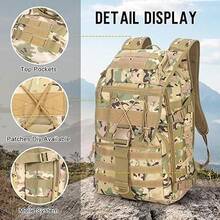 Sac à dos militaire 50 L, sac à dos de l'armée, sac à dos de trekking haute capacité, sac à dos de randonnée, sac d'assaut, sac à dos de combat tactique pour camping en plein air, sac de sortie, sac de pêche, chasse - Couleur CP - Voir 2
