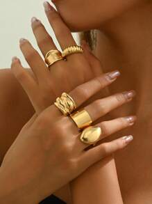 欧美饰品10件套 小众设计 几何弧形戒指 铰接式戒指 夸张开口套装 适合女性日常佩戴 - 10隻戒指 - 查看 19