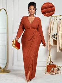 BIUBIU Women's Plus Size Long Sleeve V-Neck Casual, Elegant, Minimalist Spring/Autumn/Winter, Back To School, Thanksgiving Dress