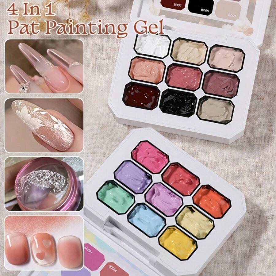 UR SUGAR 9 Colors 4 In 1 Pat Painting Gel Y2K Gradient Blush Color Semi Permanent Soak Off UV&LED Gel Nail Art Creation Salon DIY - 彩色 - 查看 1