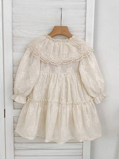 Vestido de princesa con cuello de encaje para niñas, primavera/otoño