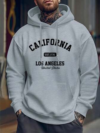 Hombre003 sudadera con capucha para hombres de manga larga con estampados modernos, ideal para las temporadas de otoño e invierno, Envío desde MéxicoSudadera de color gris con el emblema de California, con la estampa de "EST. 1776" y "LOS ANGELES", una pieza de ropa cómoda y con un toque estilizado que celebra la herencia estadou(Tallas corren pequeñas, pide una talla grande.)nidense