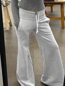 Women's Casual Everyday Solid Color Drawstring Waist Wide Leg Flare Pants