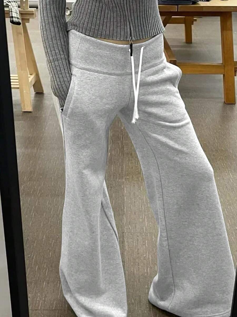 Women's Casual Everyday Solid Color Drawstring Waist Wide Leg Flare Pants