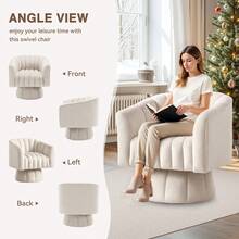 KORSER Swivel Accent Chair,360°Swivel Barrel Chair, Modern Swivel Chair With Velvet Fabric, Mid-Century Swivel Chair With Wide Upholstered, Round Swivel Armchair For Living Room, Lounge, Bedroom - 米色 - 查看 6