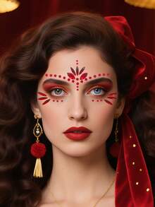 1sheet Red Face Gem Stickers, Acrylic Gems Tattoo Stickers, Self-Adhesive Rhinestone Sticker For Party, Club,Halloween, Festival Face Decorations