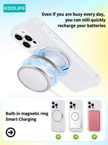 Koolife 1 件 360° 旋转磁性手机壳，2.5 毫米背板，PC+TPU 材质，精确切口，亲肤哑光防滑防汗，凸起摄像头保护，兼容 13/13 Pro/13 Pro Max/14/14 Pro/14 Pro Max/15/15 Plus/15 Pro/15 Pro Max/16/16 Plus/16 Pro/16 Pro Max/16e/17/17 Air/17 Pro Max - 透白 - 查看 5