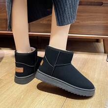 女士运动户外鞋、雪地靴，新款加绒加厚鞋，女士冬季平底百搭学生面包鞋 - 黑 - 查看 5