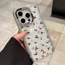 Teléfono de cereza de pantalla completa, estrellas con marco de orificio grande, funda protectora adecuada para 16 Pro 15 Plus 14 12 11, Año Nuevo, Pascua, Halloween, amigos y familiares - transparente - Ver 5