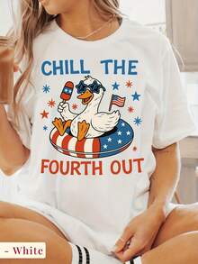 Funny 4th Of July Shirt, Chill The Fourth Out , Patriotic Duck Shirt, USA Popsicle T Shirt, Fourth Of July Humor Shirt, A Graphic 220G Pure Cotton T-Shirt - Send Warmth To Your Loved Ones, A Perfect Birthday Gift And Day Surprise - 白色 - 查看 1