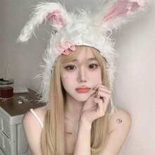 Cute White Rabbit Hat With Long Ears, Halloween Cosplay Costume, Photo Prop, Rabbit Cosplay, Halloween Rabbit Feather, Polyester - White - View 5