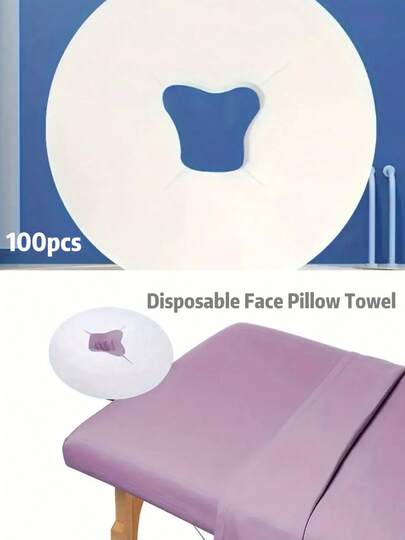 100pcs Disposable Face Pillow Towel Beauty Massage Bed Non-Woven Hole Towel Face Pillow Towel Face Pad Towel Pillow Pad