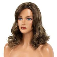 18 Inch Short Wavy Wig White Women - Brown Blonde Highlight Synthetic Wig, Daily Wear & Parties - 6125#8H124 - View 5
