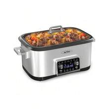 Sunvivi 8 Quart Slow Cooker Roaster Oven, 12 In 1 Programmable Multi-Cooker Food Warmer With Digital Timer, Temp Control, Removable Cast Aluminum Pot & Dishwasher- Tempered Glass Lid, Stainless - 美規B型插(110-127V) - 查看 1
