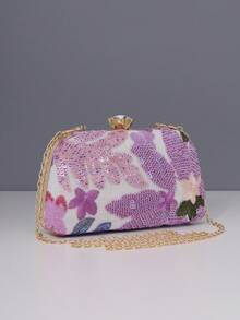 1 Túi xách nữ họa tiết hoa mới, Túi dạ hội thêu hoa sequin tím cổ điển mới năm 2025, Thích hợp cho các cô gái tiệc tùng, cô dâu, cặp đôi mới cưới và các cô gái văn phòng, tiệc khiêu vũ, đám cưới, túi hộp nhỏ (Hoa văn ngẫu nhiên), Thích hợp cho công việc, chuyến công tác, dã ngoại, đi làm - Màu tím - Xem 2