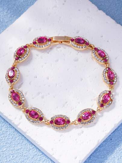 LADYCOCO 1pc Luxury Colorful Rhinestone Inlaid Bracelet, Women Jewelry Gift