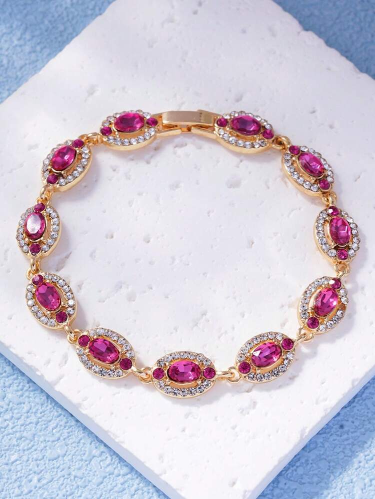 LADYCOCO 1 chiếc vòng tay đính đá Rhinestone nhiều màu sang trọng, quà tặng trang sức cho nữ - Kim cương hồng - Xem 1