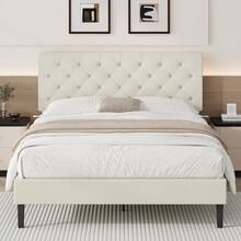 Upholstered Bed Frame With Headboard, Linen Fabric Bed Frame With Button Tufted Headboard, No Box Spring Needed, Easy Assembly, Twin/ Full/ Queen/ King, Beige/ Pink/ Dark Grey/ Grey/ Blue/ Cream/ Black - 奶油 - 查看 11