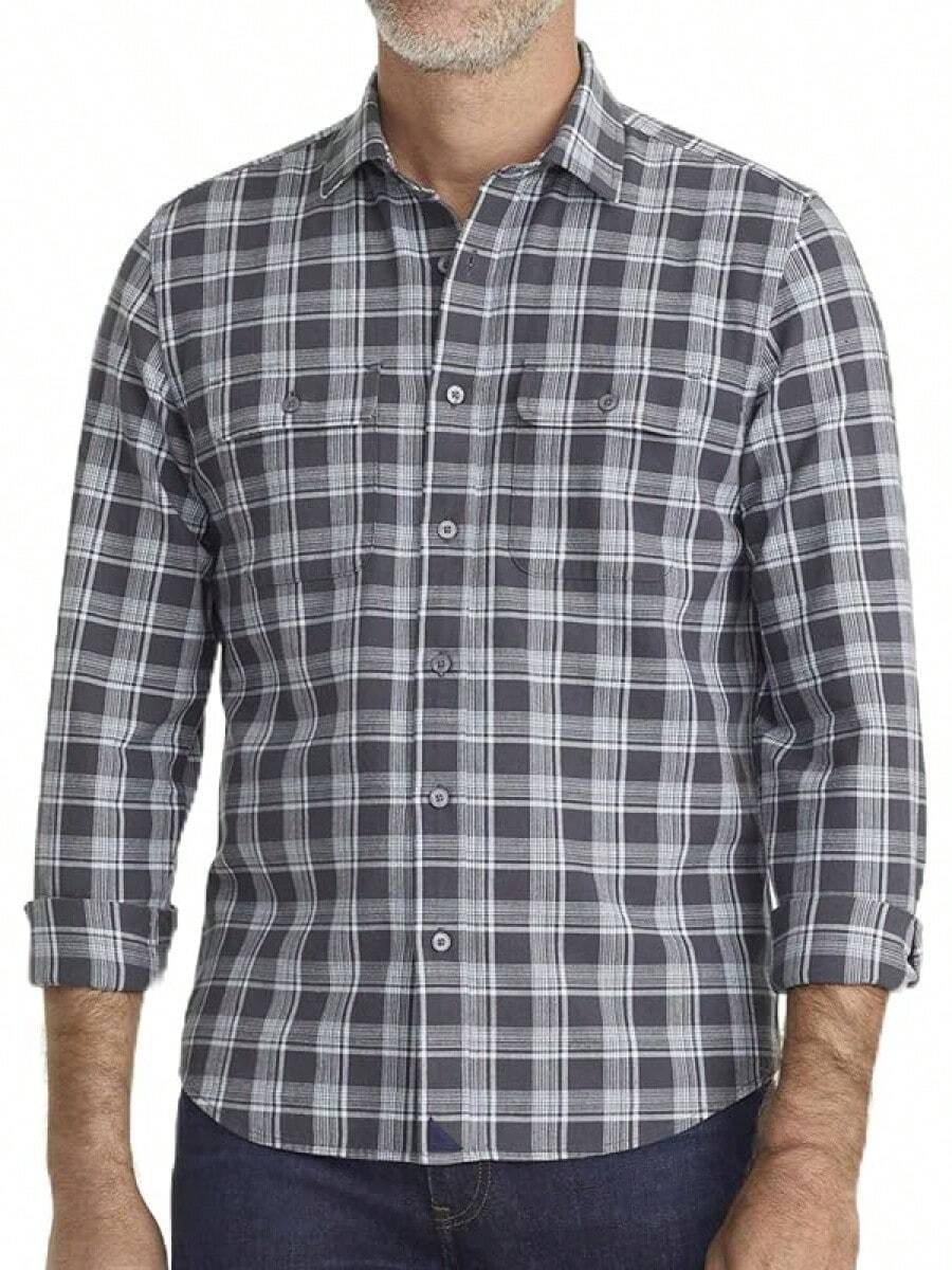 Flannel Long Sleeve Button Down Shirthalloween - 灰色有機 - 查看 1
