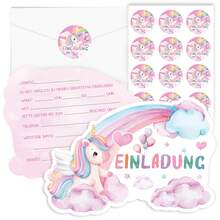 Juego de 12 tarjetas de invitación de fiesta de cumpleaños con diseño de poni arcoíris alemán: 12 tarjetas, 12 sobres, 12 pegatinas, regalo de cumpleaños, fiesta temática, reunión festiva, invitando a amigos - Conjunto de 12 unidades - Ver 1