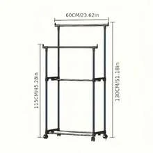 1 pieza Perchero rodante ajustable de varilla doble y varios niveles - Organizador de ropa de metal autoportante con estantes y ganchos laterales, fácil de mover, adecuado para almacenamiento en el hogar, dormitorio, armario, organización de tiendas minoristas, estructura de marco resistente - Multicolor - Ver 4