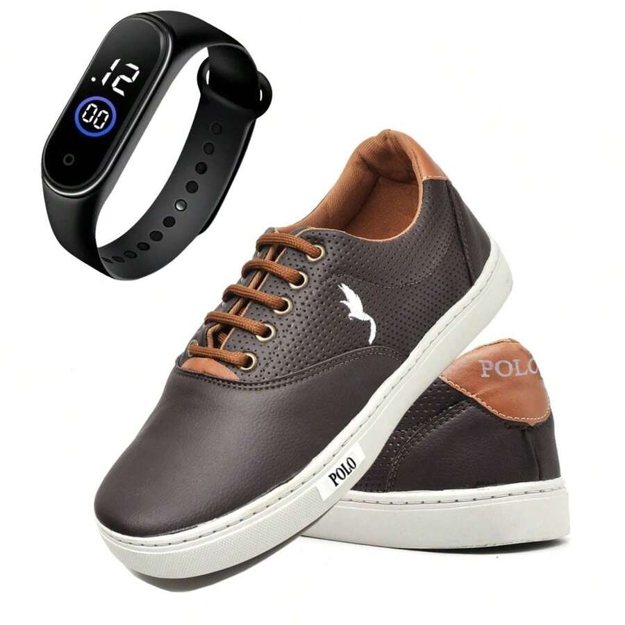 Sapatênis Infantil Masculino Causal Leve e Confortável em Sintético com Relógio Digital do 27 ao 36