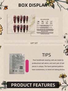 !! ! 10 Pieces Of Handmade Wearable Nails, Retro Old Money Pink Glossy Black And White French Style, With Diamonds, Medium Almonds, White Stars And 5D Silver Wire Decoration, With Jelly Glue And Rubbing Strips, Suitable For Daily Travel During The Four Seasons, Daily, Autumn And Winter Travel, Dating, Shows And Other Places Press On Nails Nail Supplies Nails