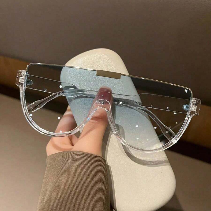 Fashionable Large Frame One-Piece Lens Glasses Men, Slim Face, Brown Street Photography Sunglasse Women, Internet Celebrities, Best Men Womens Polarized Strap Organizer Holder Car Eye Transparent Polarized - 冰藍色 - 查看 1