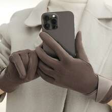 1 Double Women's Elegant Touch Screen Gloves, Warm In Winter, Thermal Lined, Elastic, Solid Color, Bow Design, Breathable Weave, Suitable For Leisure Outing, Cycling, Driving