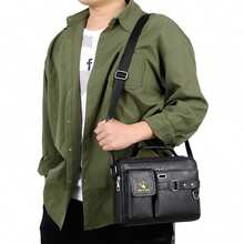 Men's PU Leather Shoulder Bag Crossbody Bag Suitable Fit For 8 Inch Laptop - Black - View 3