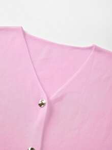 FOR BEAUTY V领短袖女士针织开衫，时尚优雅，适合通勤，是新年和情人节的绝佳礼物。