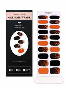 20 Stücke halb ausgehärtete Gel-Nagelfolien, personalisiertes Orange und Schwarz Farbschema Halloween Fledermäuse Schädel Verlaufseffekt Kristall Nagel Sticker, selbstklebende Komplett-Folien Nail Art, ohne UV-Lampe erforderlich, einfach anzubringen und zu entfernen, geeignet für Frauen und Mädchen Halloween Party DIY Nail Art